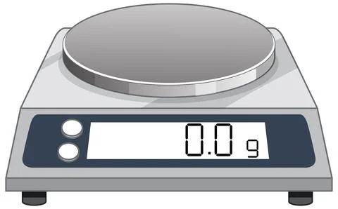 A clean vector illustration of a digital laboratory scale with a zero gram di Stock Illustration
