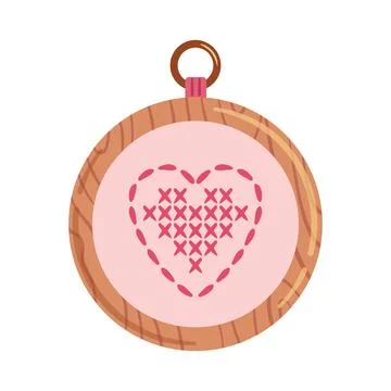 A clean vector illustration of a heart stitched within hoops, subtle thread イラスト素材