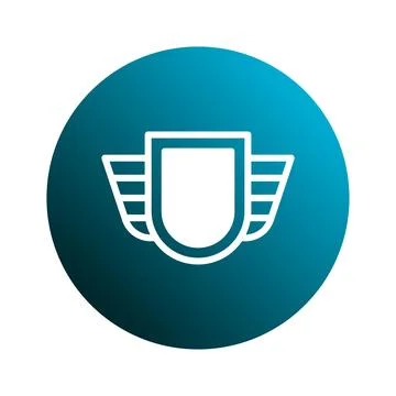 Clean vector illustration of a winged shield on a blue gradient circle back.. イラスト素材