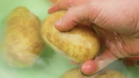 Clean vegetables in water. Hygienic processing of vegetables. Stock Footage 194288917
