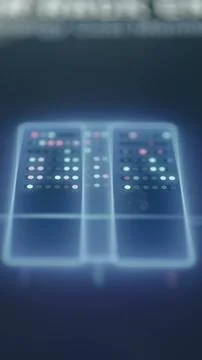 Clean vertical still of two glowing server cabinets isolated on a dark Stock Photos