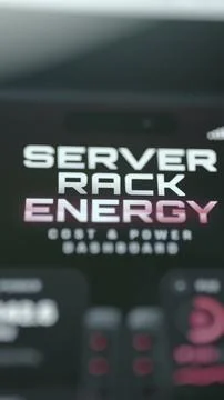 Clean vertical title screen introduces a server rack energy cost Stock-Fotos