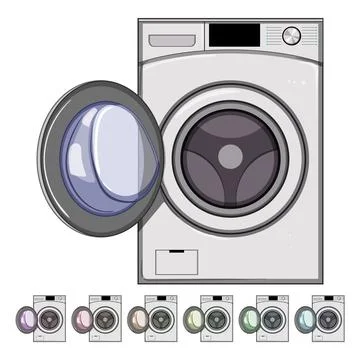 Clean washing machine cartoon vector graphic Stock Illustration