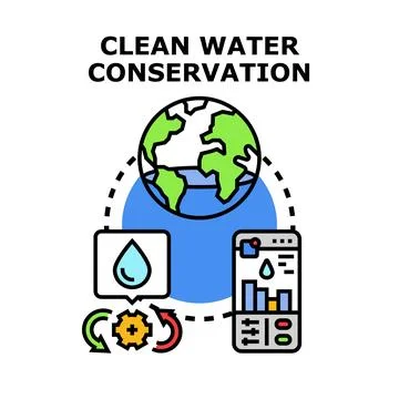 Clean water conservation and purification process globally Illustrazione stock