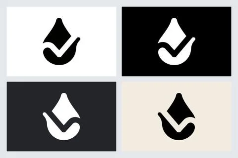 Clean Water Drop Check Mark Icon Vector Set Stock Illustration