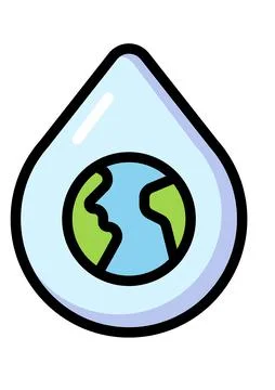 Clean Water Drop Inside Earth Badge Vector Illustration Stock Illustration