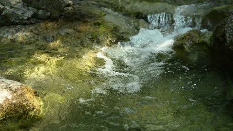 Clean water flowing through a small pool in the mountains Stock-Footage 211470481