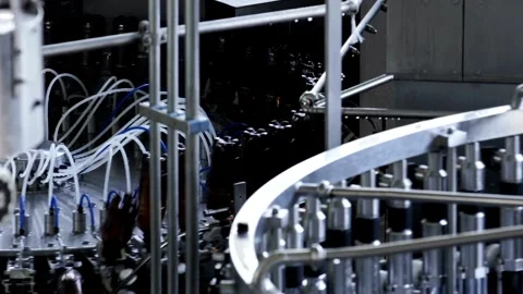 Clean water in plastic bottle moves through conveyor factory. Mineral Water Stock Footage 334587606
