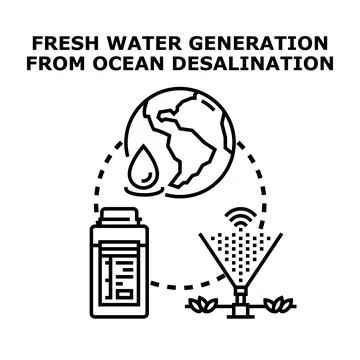 Clean water production process using ocean desalination technology Stock Illustration
