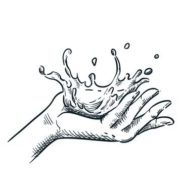 Clean water splash on human hand. Vector hand drawn sketch illustration. Skin Stock-Illustration