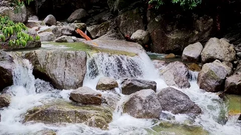 Clean water splash stream in the rocks at mountain waterfall. Stock Footage 305193317