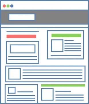 Clean website user interface wireframe layout with header and various conte.. 스톡 일러스트