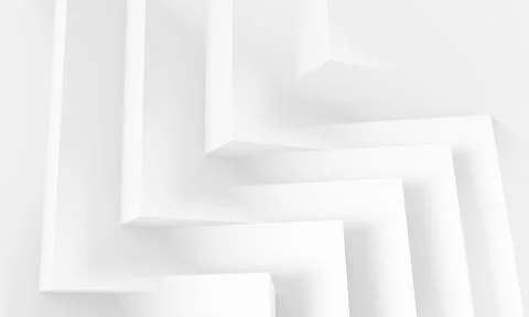 A clean, white abstract composition featuring geometric, stepped forms. 3d .. Stock Illustration