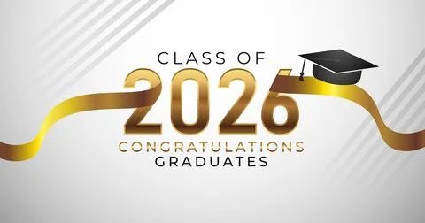 Clean White and Gold Class of 2026 Graduation Banner with Ribbon Decoration Stock Illustration