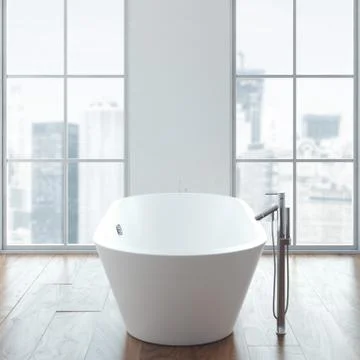 Clean white bath in modern loft interior. 3d rendering 库存插图