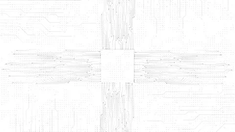 Clean white chip circuit layout delicate electronic paths, dotted texture, and e Stock Footage 340565577