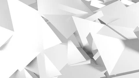 A clean white composition of geometric triangles and low-poly surfaces 3d Stock Illustration