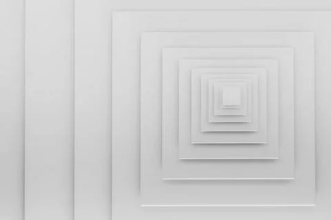 Clean white concentric squares recede in perfect recursive tunnel, creating s Stock Illustration