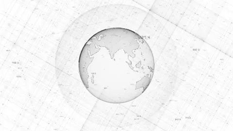 Clean white earth data visual global sphere, faint network mesh, numeric marks, Stock Footage 340527806