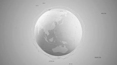 Clean white earth globe with wireframe global network connection data transfer Video stock 201291973