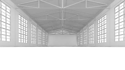 Clean white empty warehouse with windows Ilustración de archivo