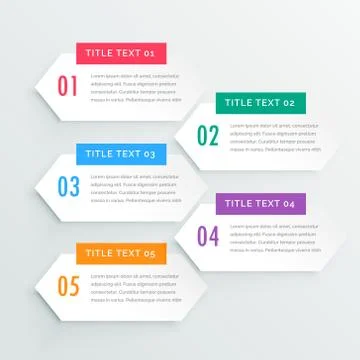 Clean white infographic five steps presentation template Stock Illustration