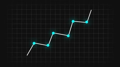 A clean white line graph, with six glowing cyan data points, illustrates a .. Stock Illustration