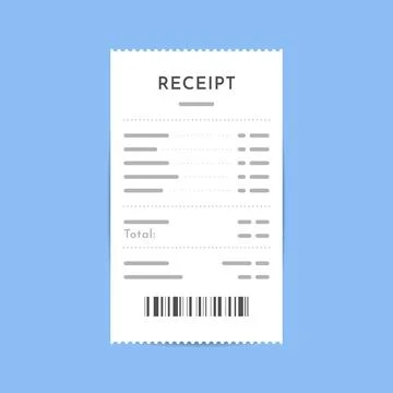Clean White Receipt with Barcode and Itemized Lines on Light Blue Background Stock Illustration