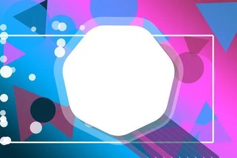 A clean white rounded shield shape hovers over colorful geometric patterns .. Stock-Illustration