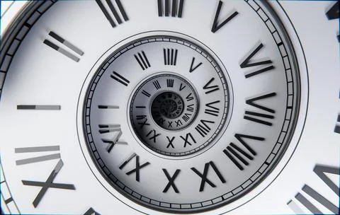 Clean White Spiral Clock, Timeless Minimal Background Stock Illustration