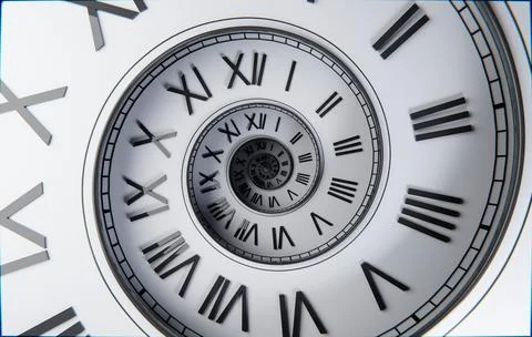 Clean White Spiral Clock, Timeless Minimal Background Stock Illustration