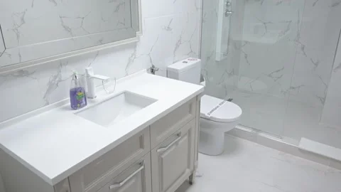 Clean white toilet background Interior decoration Minimal style, open space Stock Footage 168905979
