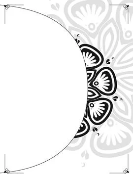 A clean white vertical layout features black linework, soft gray floral orn.. 스톡 일러스트