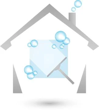Clean windows, house, soap bubbles, cleaning, cleaning company, logo Illustrazione stock
