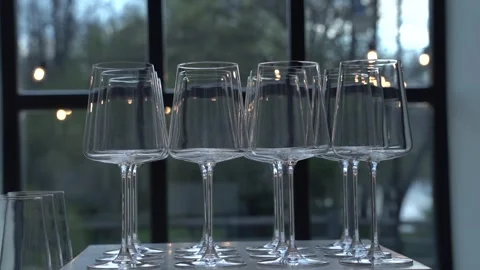 Clean wine glasses. The glasses are on the table. Stock Footage 342993167