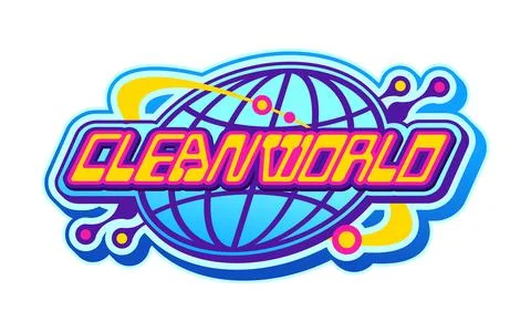 Clean world globe Y2K retro icon or vintage badge Stock Illustration