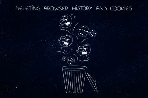 Clean up your browser history concept: hourglass icons and cookies ending up  Stock Illustration