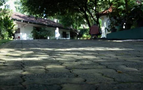 Cleaned foot path with concrete interlocks Stock Photos