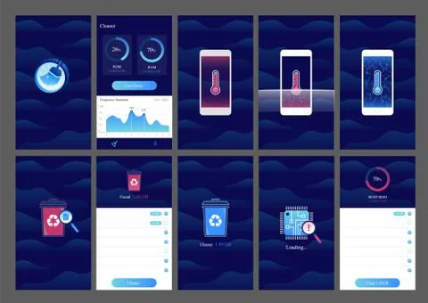 Cleaner app ui design mobile user interface Illustrazione stock