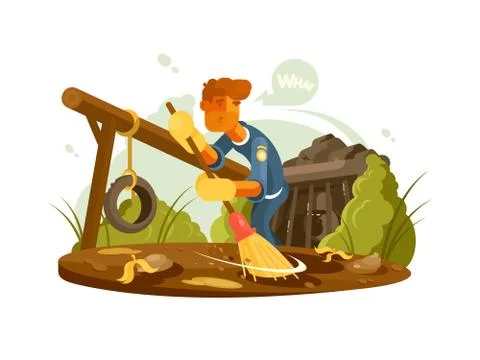 Cleaner cleans in gorilla aviary Stock Illustration