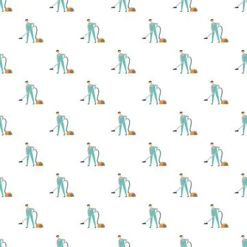 Cleaner man vacuuming floor repeat pattern design Stock Illustration