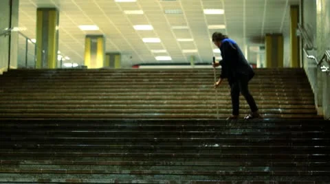Cleaner on stairs Stock Footage 12307262
