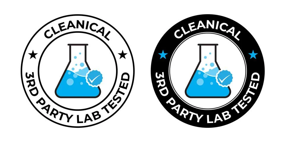 Cleanical 3rd party lab tested vector label logo. Clinically test and 3rd p.. Ilustração Stock