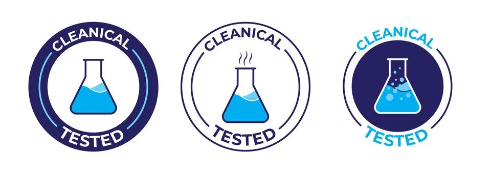 Cleanical Lab tested vector icon set. Product quality control proven by lab.. Ilustração Stock
