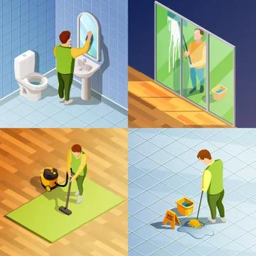 Cleaning 2x2 Isometric Design Concept 스톡 일러스트