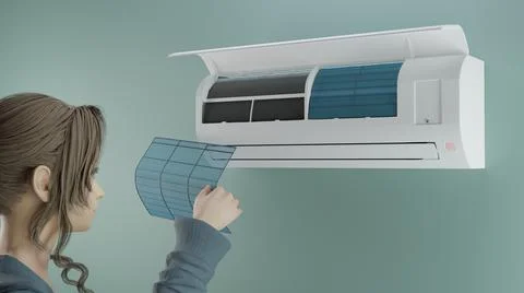 Cleaning the air conditioner filter 3d Stock Illustration