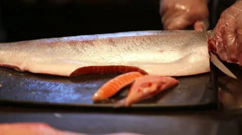 Cleaning and slicing fish 2 Stock Footage 43262579