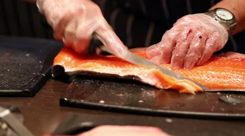 Cleaning and slicing fish Stock Footage 43261622