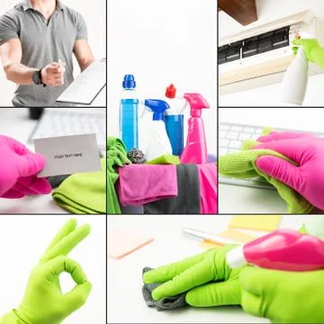Cleaning Background With Cleaner Tools Composititon with copyspace For Advert Stock Photos