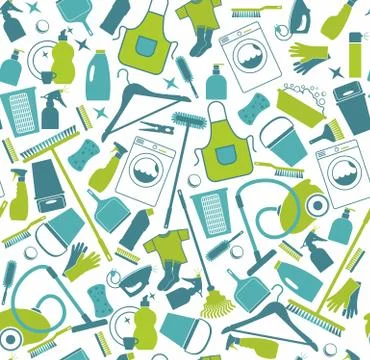 Cleaning background illustration. Seamless pattern of icons cleaning. Illustrazione stock
